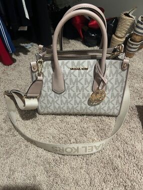 Michael Kors Beige and Blush Signature Canvas Satchel